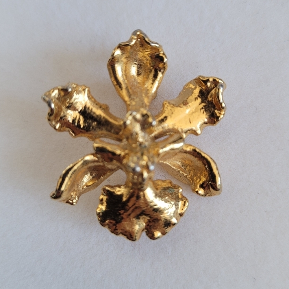 Rare Vintage L'Orient Signapore 22K Gold Fill Perserved Orchid Pendant/ Brooch